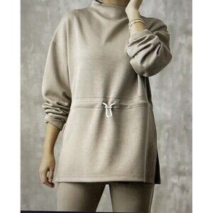 Buckle Black Women's Cinched Waist Mock Neck Pullover Taupe Size Medium